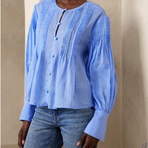 Banana Republic blue linen pintuck blouse NWT Size XL